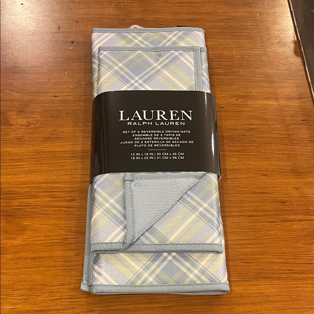 Ralph Lauren Set of 2 Reversible Dish Drying Mats new blue yellow